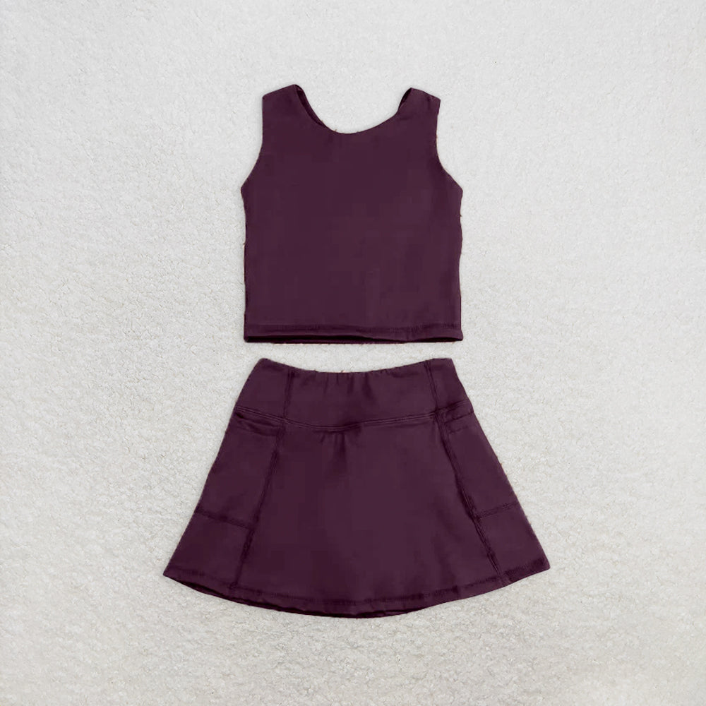 RTS NO MOQ Baby Girls Summer Kids Sets GSD1981 Brown Vest Top Sports Skorts Clothes Sets