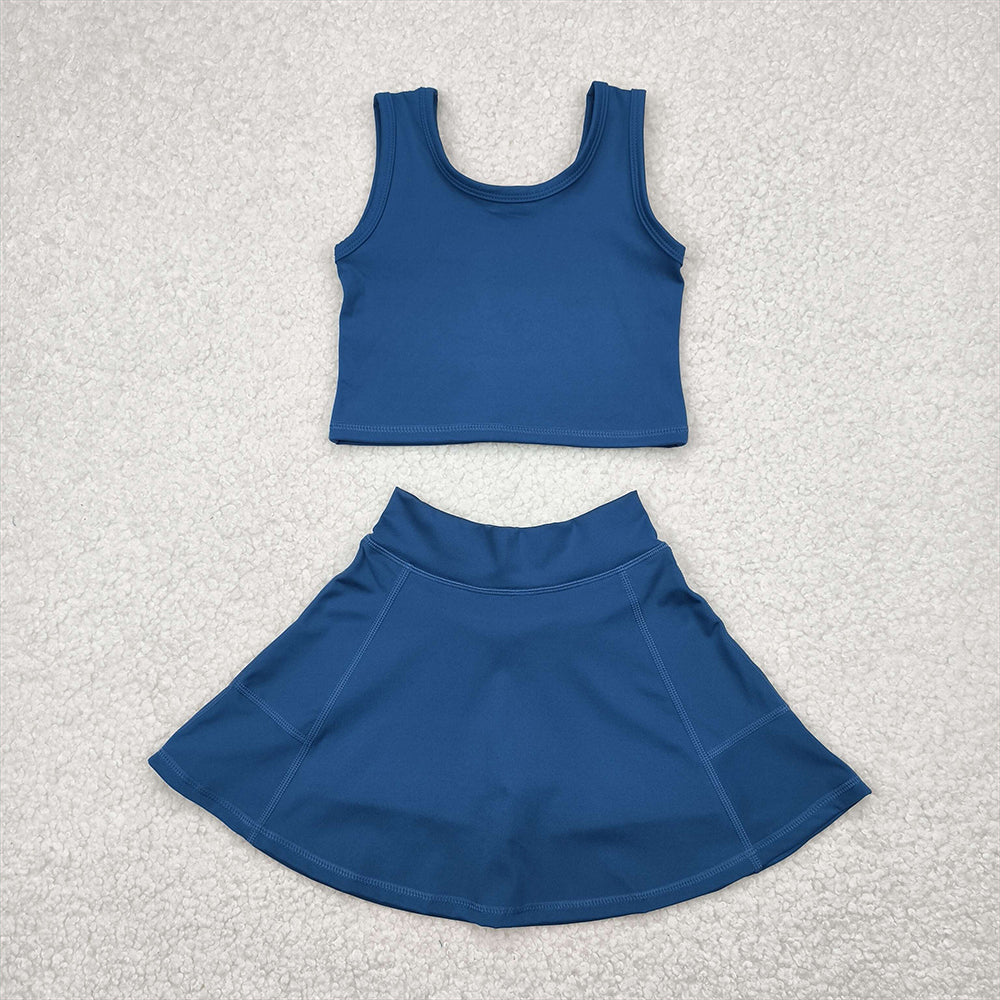 RTS NO MOQ Baby Girls Summer Kids Sets GSD1986 Dark Blue Vest Top Sports Skorts Clothes Sets