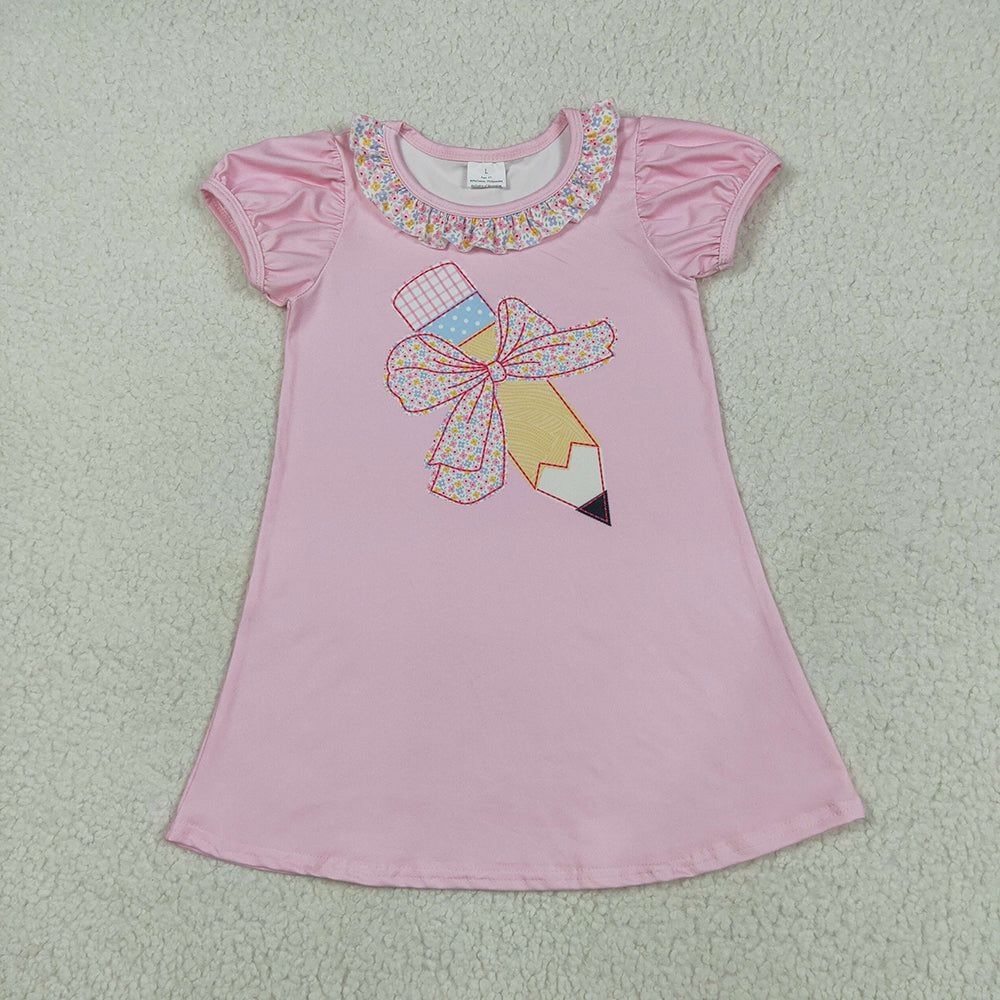 5.29 RTS NO MOQ Summer Baby Girls Dresses GSD2017 Floral Ruffle Pink Pencil Bow Back To School Dresses