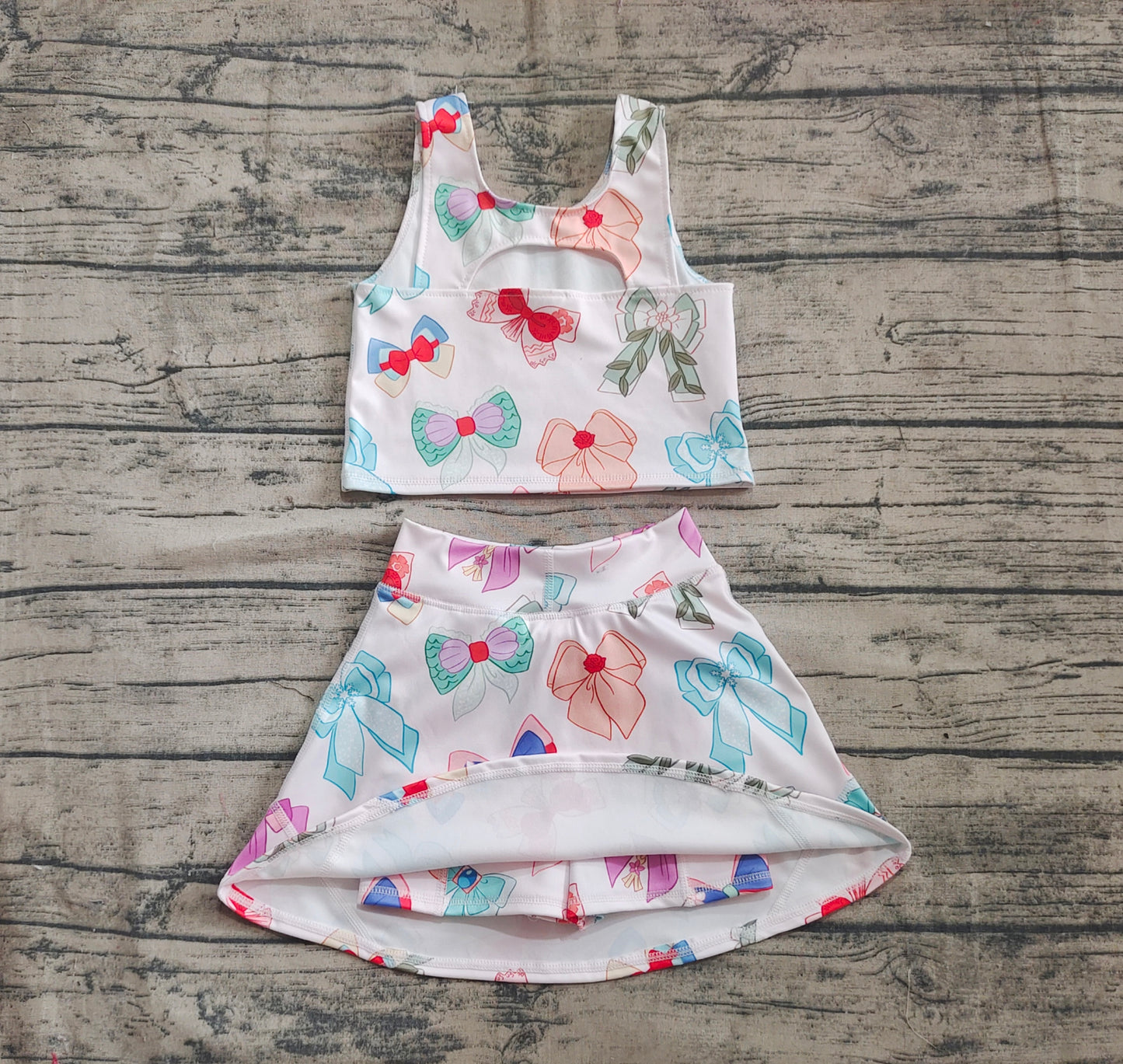 4.18 GSD2046 Baby Girls Colorful Hero Bows Athletic Active Wear Top Shorts Skirts Clothes Sets Pre order