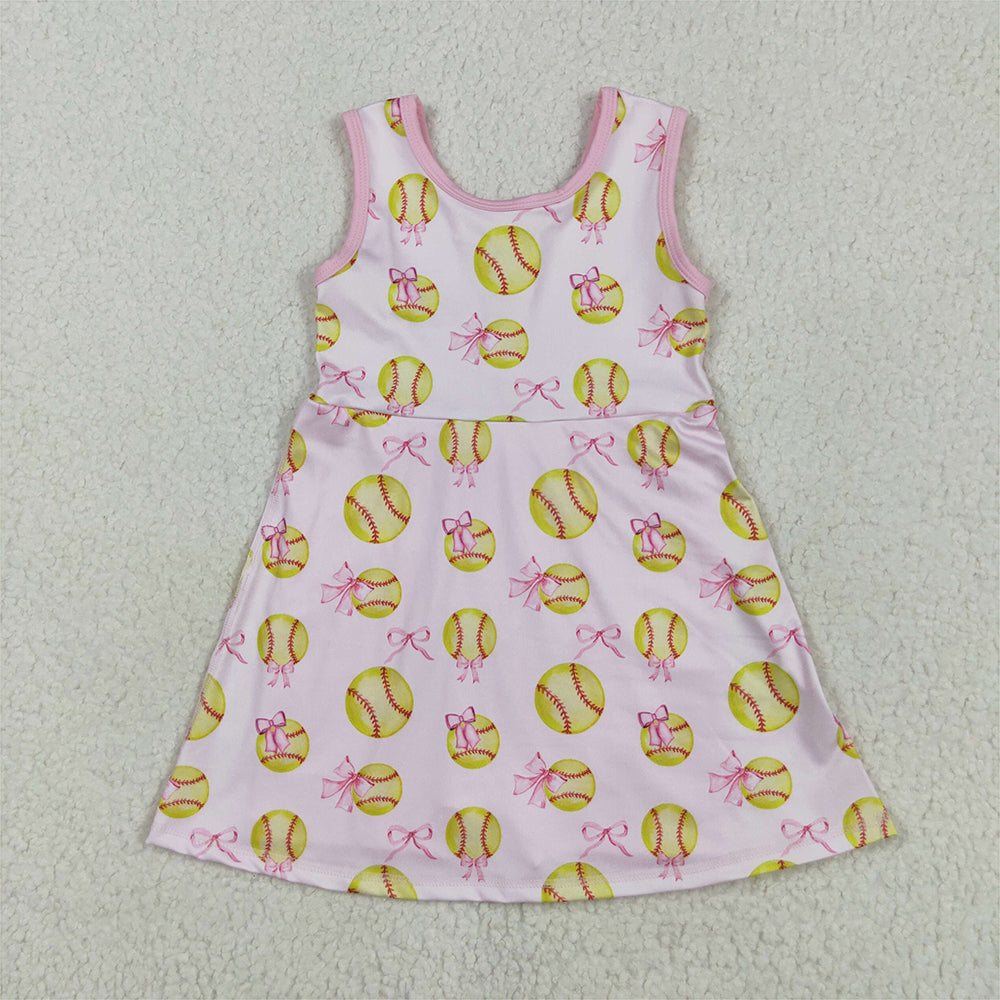 RTS NO MOQ Summer Baby Girls Dresses GSD2048 Sleeveless Softball Bow Athletic Active Wear Knee Length Dresses