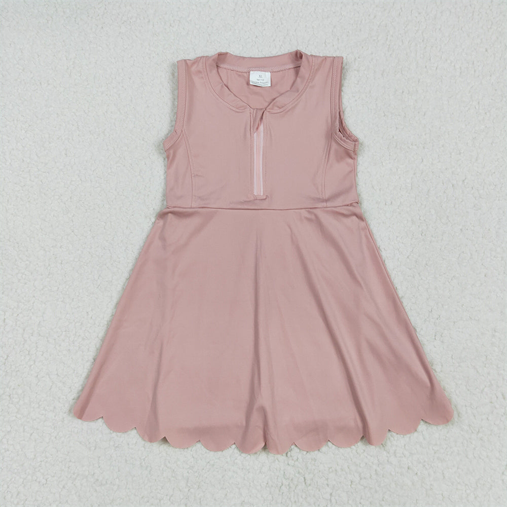 RTS NO MOQ Summer Baby Girls Dresses GSD2086 Dark Pink Yoga Zip Active Wear Skort Knee Length Dresses