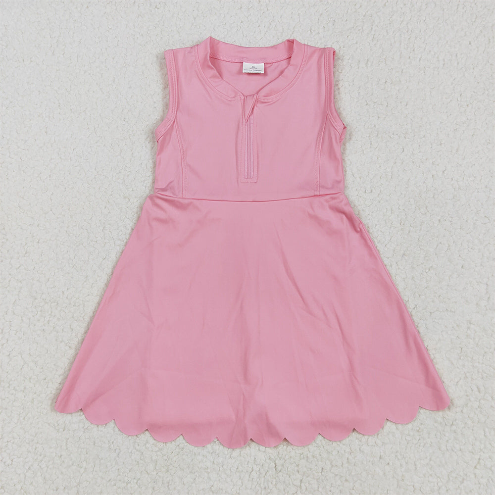 RTS NO MOQ Summer Baby Girls Dresses GSD2087 Pink Yoga Zip Active Wear Skort Knee Length Dresses