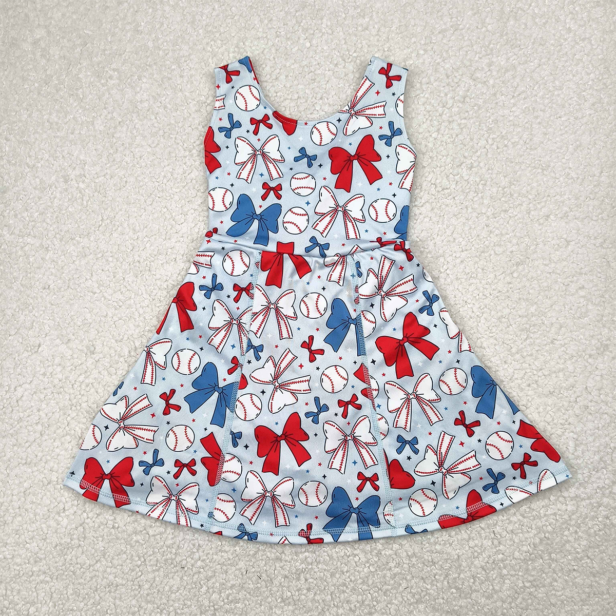 RTS NO MOQ Summer Baby Girls Dresses GSD2150 Baseball 4th Of July Yoga Active Wear Skort Knee Length Dresses