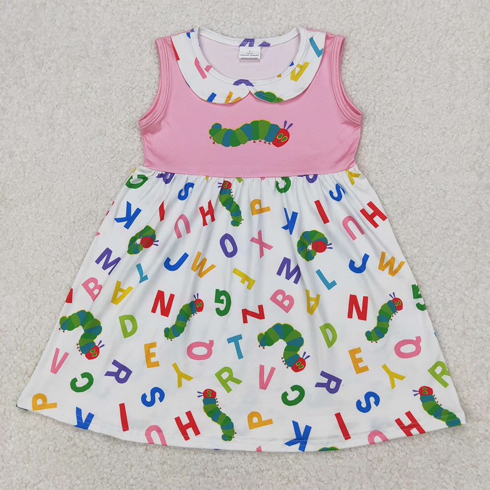 RTS NO MOQ Summer Baby Girls Dresses Pink Sleeveless Knee Length Dresses