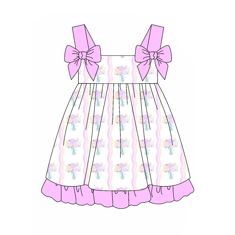 4.14 GSD2265 Baby Girls Hot Pink Bows Strap Floral Stripe Knee Length Dress Pre order