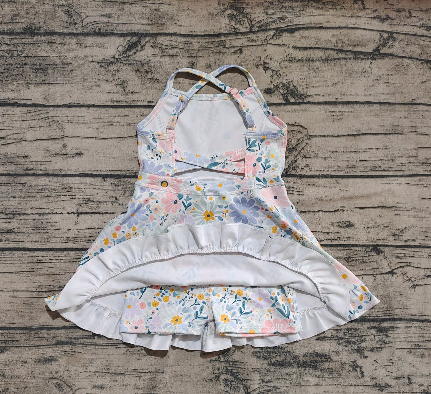 4.19 GSD2281 Baby Girls Aqua Strap Floral Yoga Ruffle Knee Length Dresses Pre order