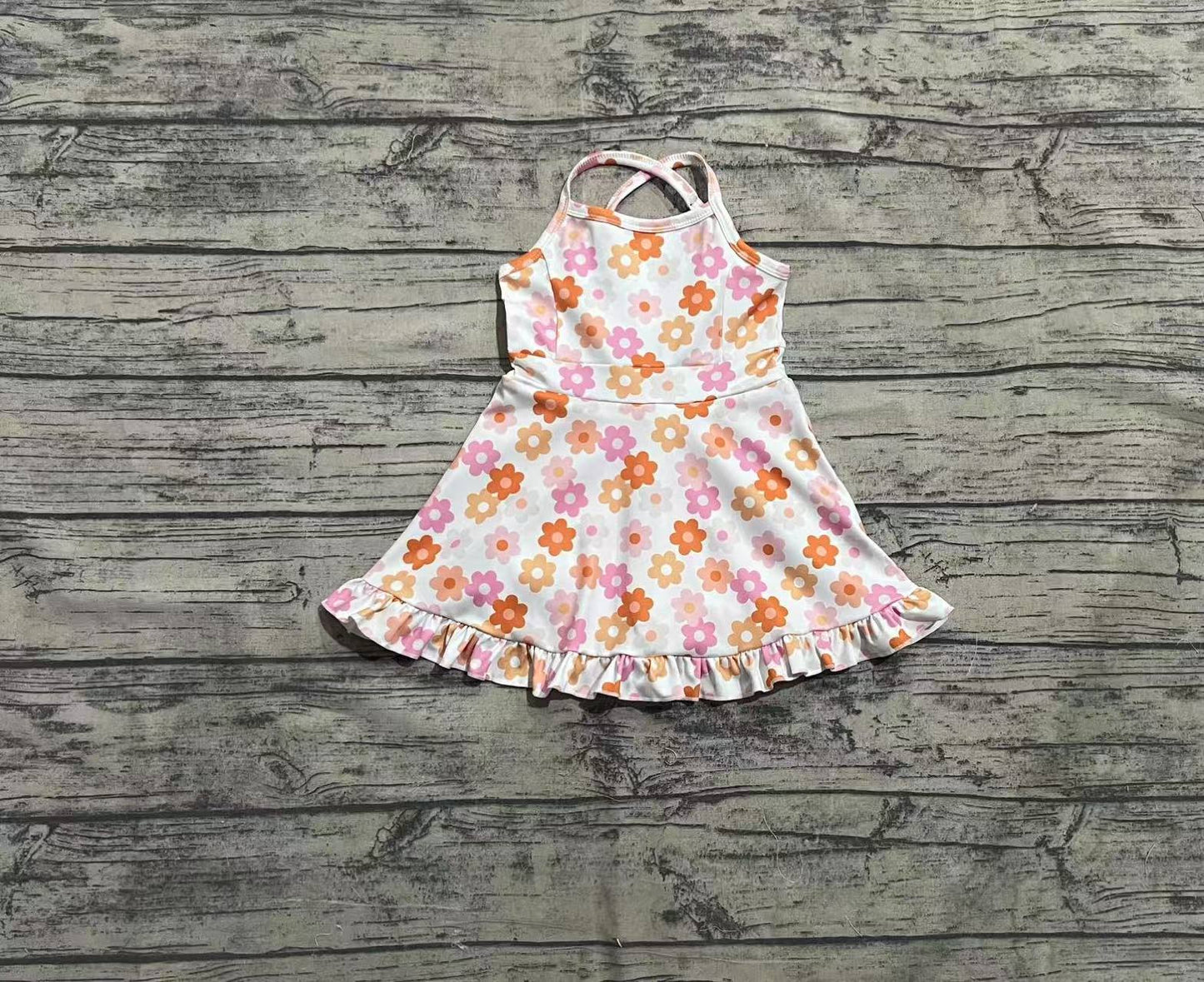 3.29 GSD2282 Flower Baby Girls Strap Yoga Ruffle Knee Length Dresses
