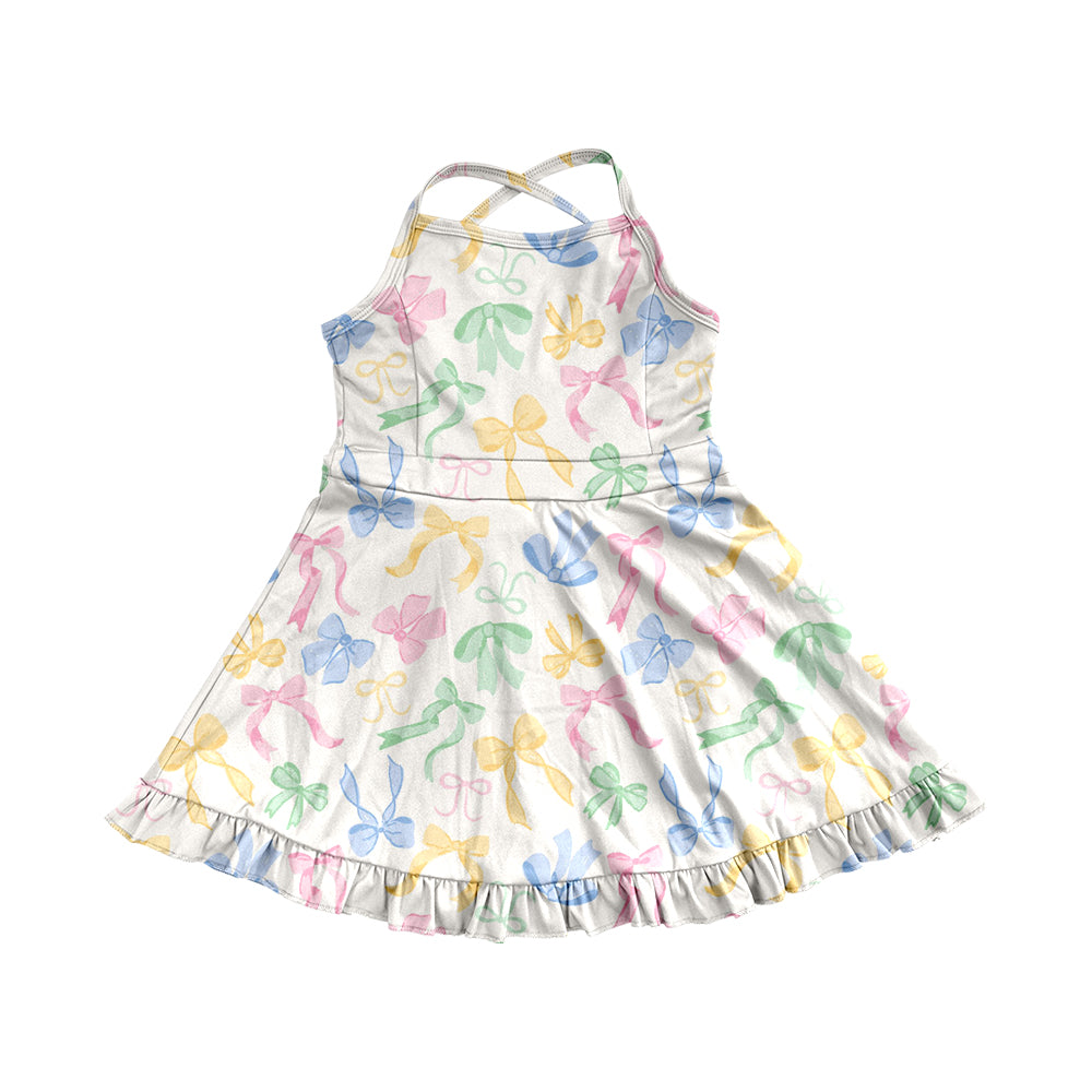 4.9 GSD2289 Baby Girls Strap Colorful Bows Yoga Ruffle Knee Length Dresses Pre order