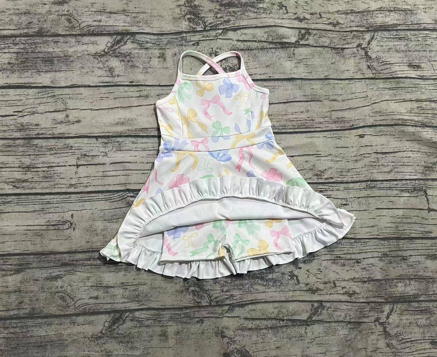 3.29 GSD2289 Bows Baby Girls Strap Yoga Ruffle Knee Length Dresses