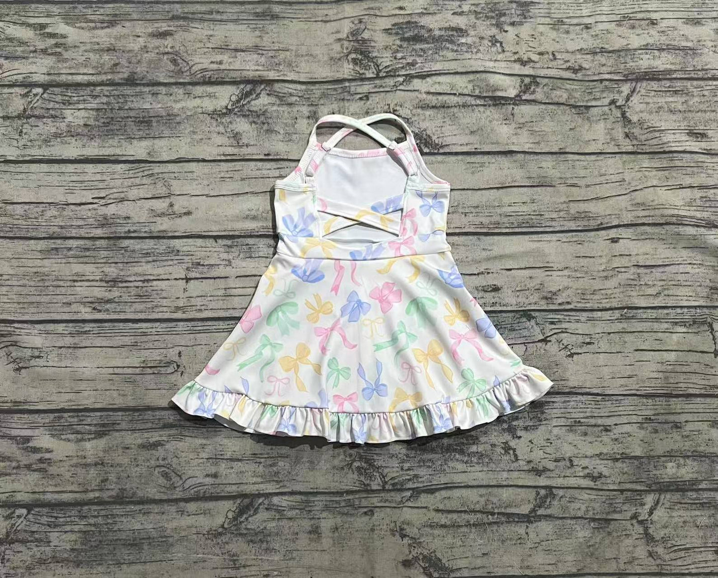 3.29 GSD2289 Bows Baby Girls Strap Yoga Ruffle Knee Length Dresses