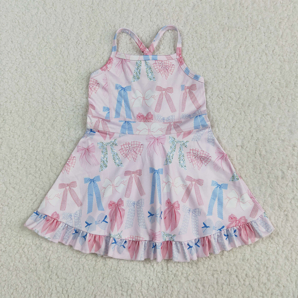 5.29 RTS NO MOQ Summer Baby Girls Dresses GSD2295 Colorful Bows Yoga Ruffle Knee Length Dresses