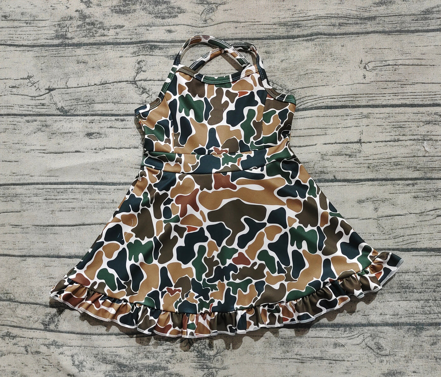 3.29 GSD2309 Dark Camo Baby Girls Strap Yoga Ruffle Knee Length Dresses