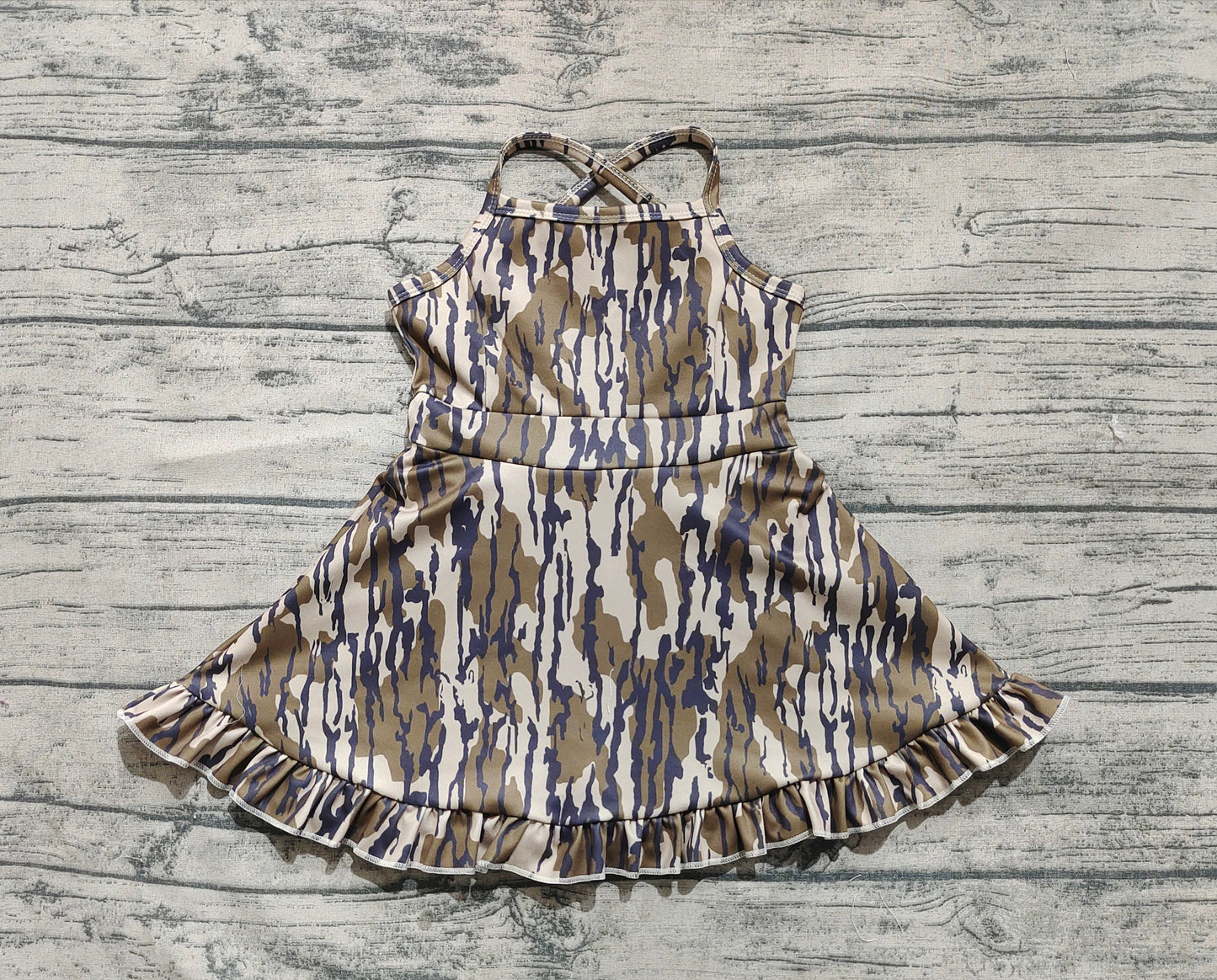 3.29 GSD2314 Cute Camo Baby Girls Strap Yoga Ruffle Knee Length Dresses