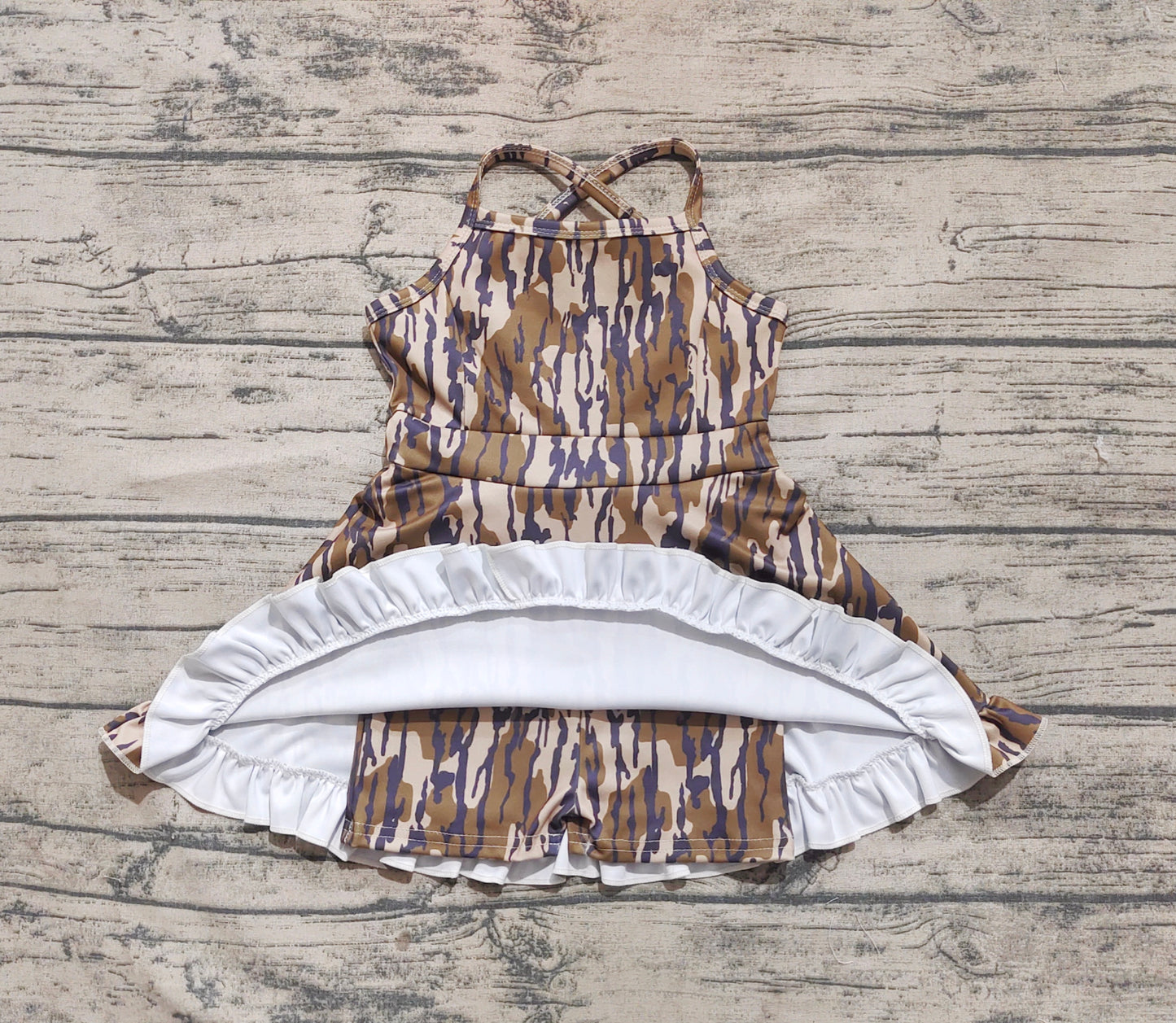 3.29 GSD2314 Cute Camo Baby Girls Strap Yoga Ruffle Knee Length Dresses