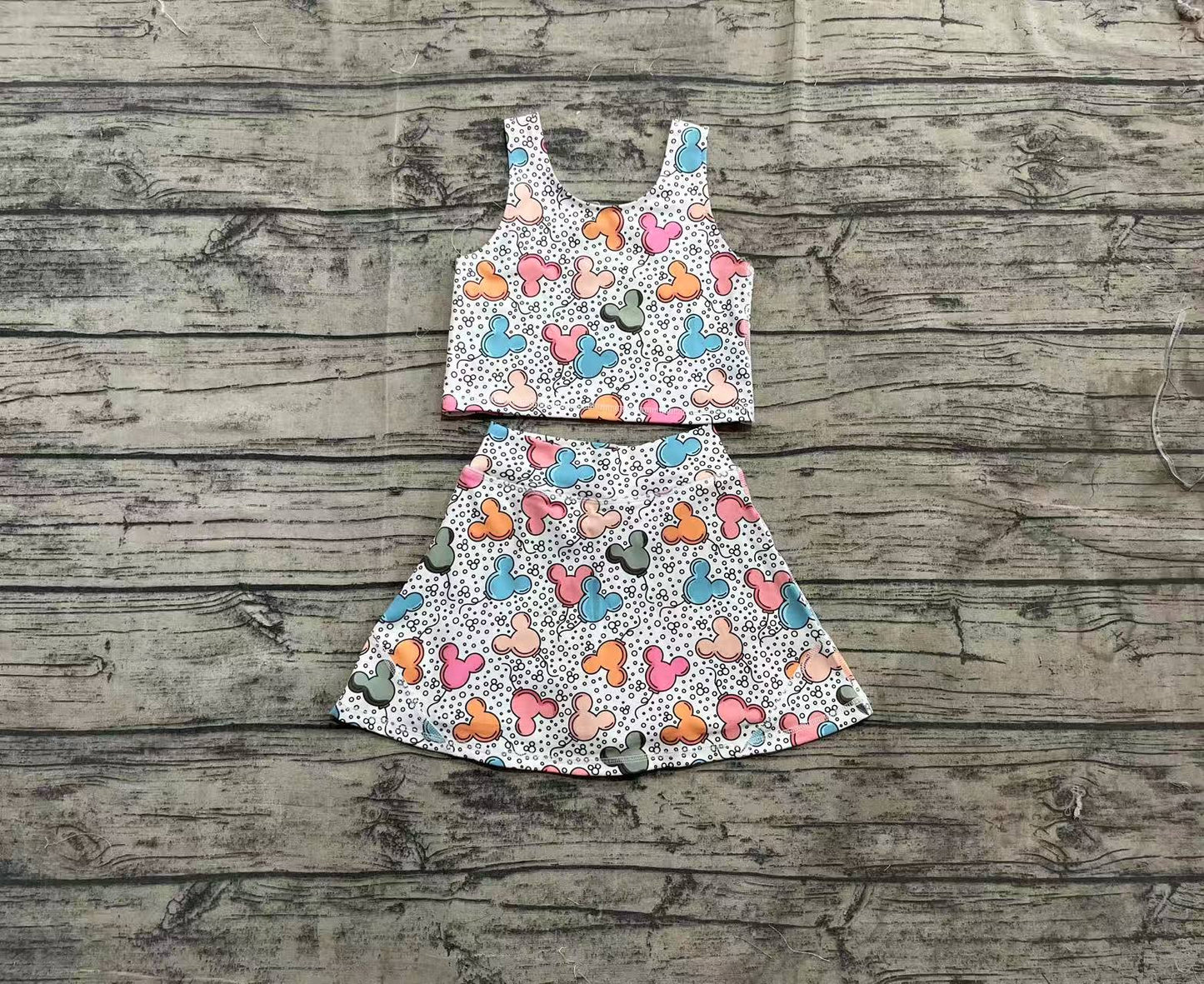 4.2 GSD2331 Baby Girls Sleeveless Cartoon Mouse Balloons Top Skort Yoga Set Pre order