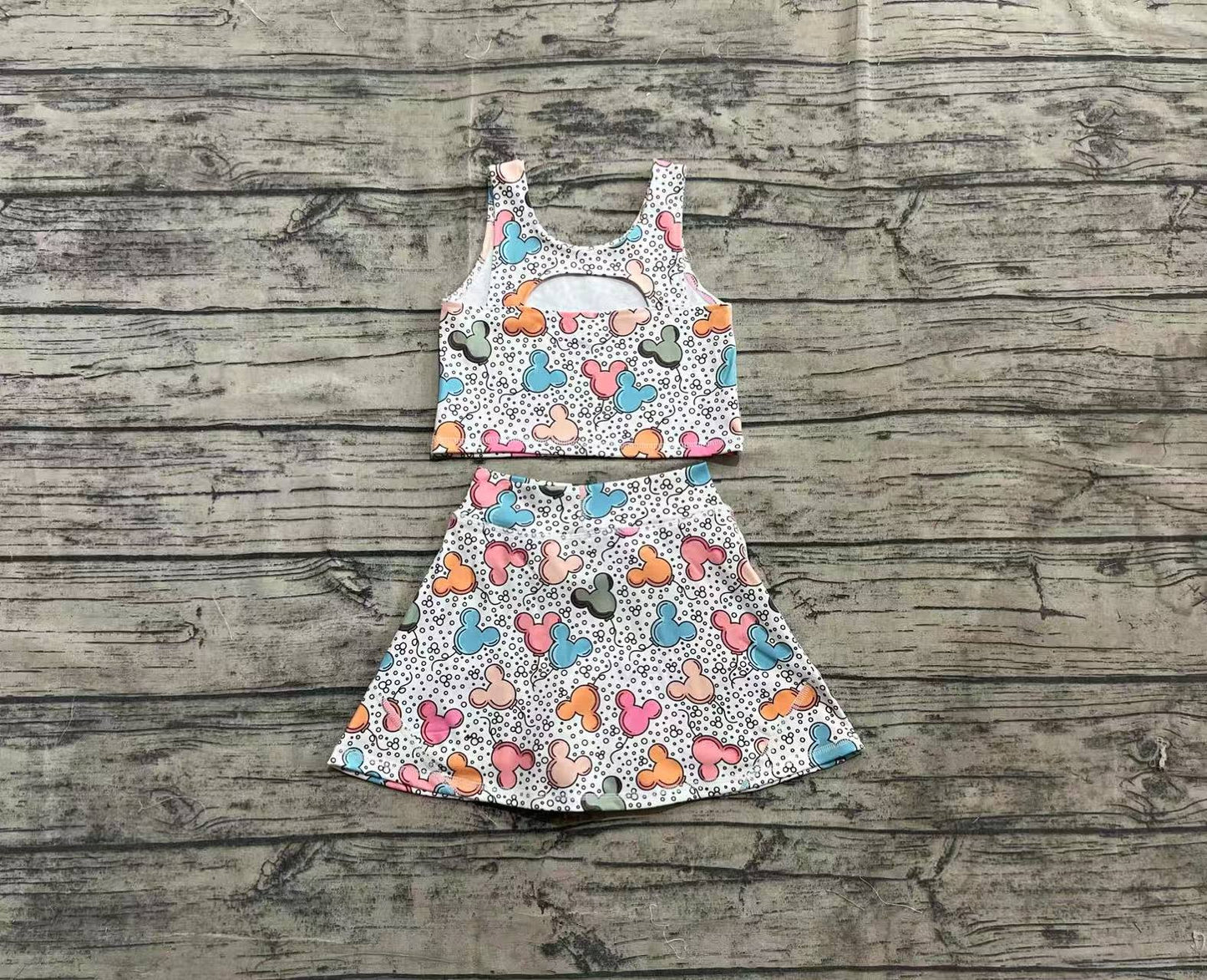 4.2 GSD2331 Baby Girls Sleeveless Cartoon Mouse Balloons Top Skort Yoga Set Pre order