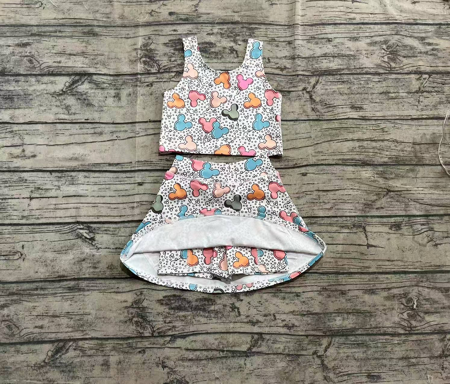 4.2 GSD2331 Baby Girls Sleeveless Cartoon Mouse Balloons Top Skort Yoga Set Pre order
