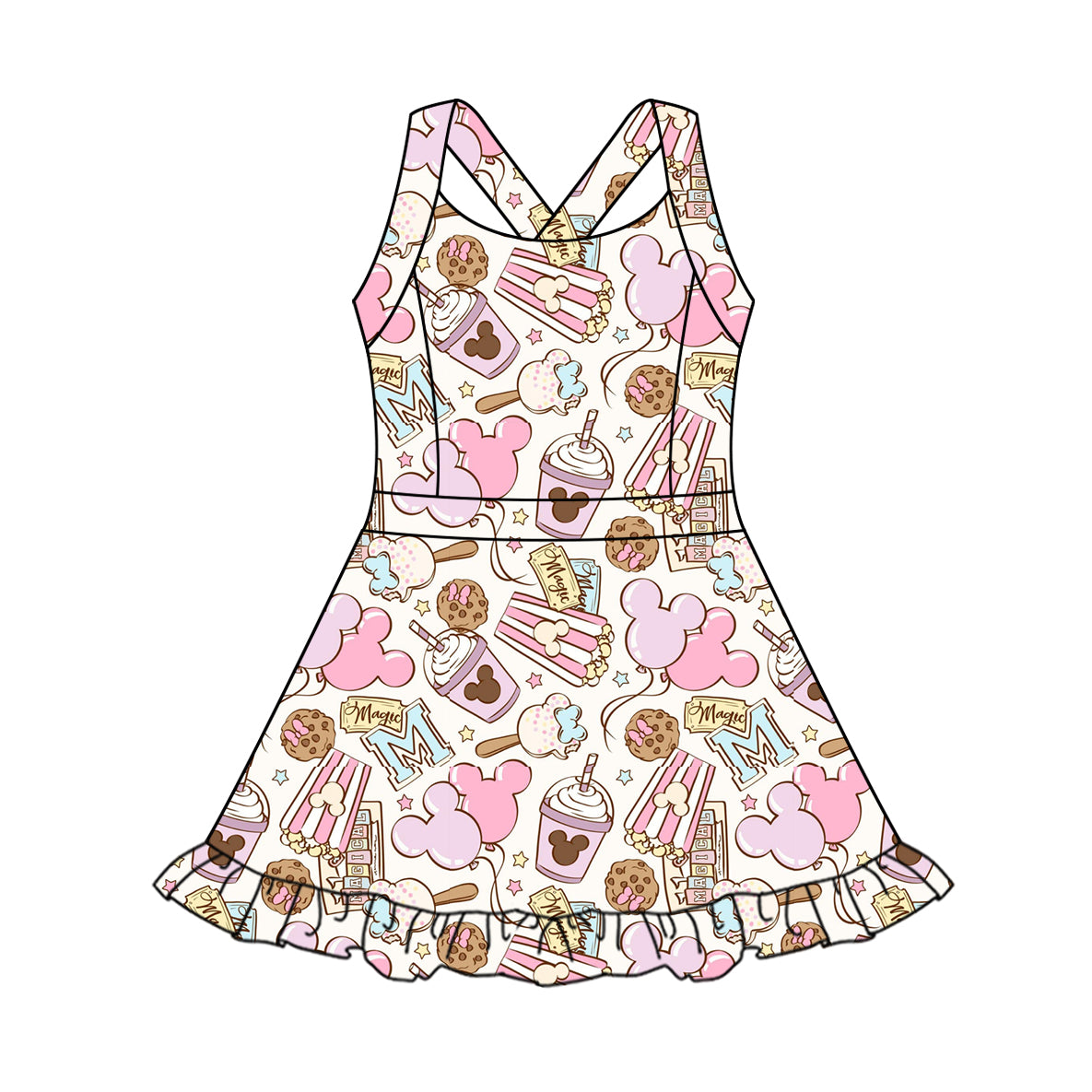 4.3 GSD2341 Baby Girls Strap Cartoon Mouse Chip Yoga Active Knee Length Dresses Pre order