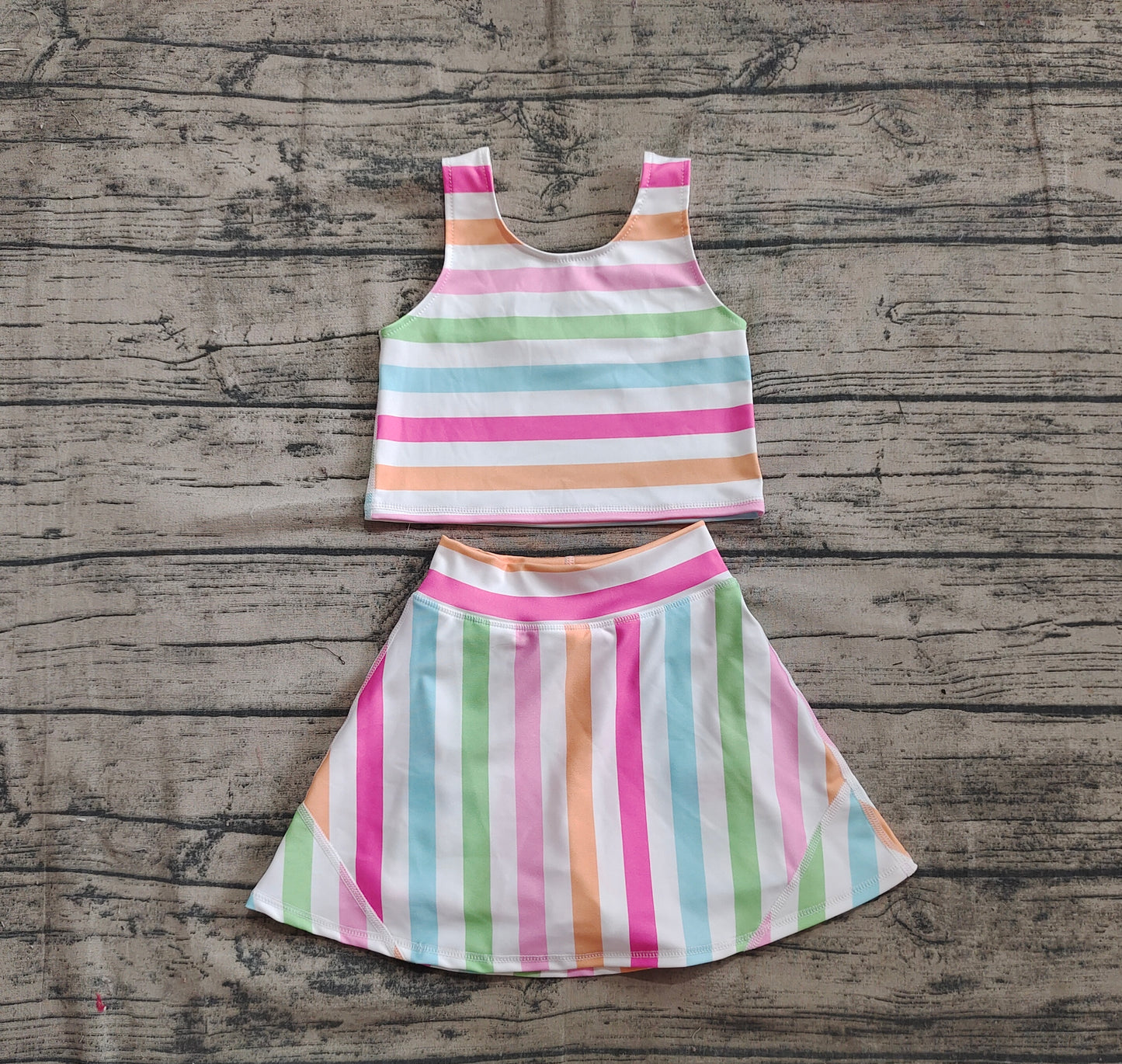 4.18 GSD2348 Baby Girls Sleeveless Colorful Stripes Top Skort Yoga Set Pre order