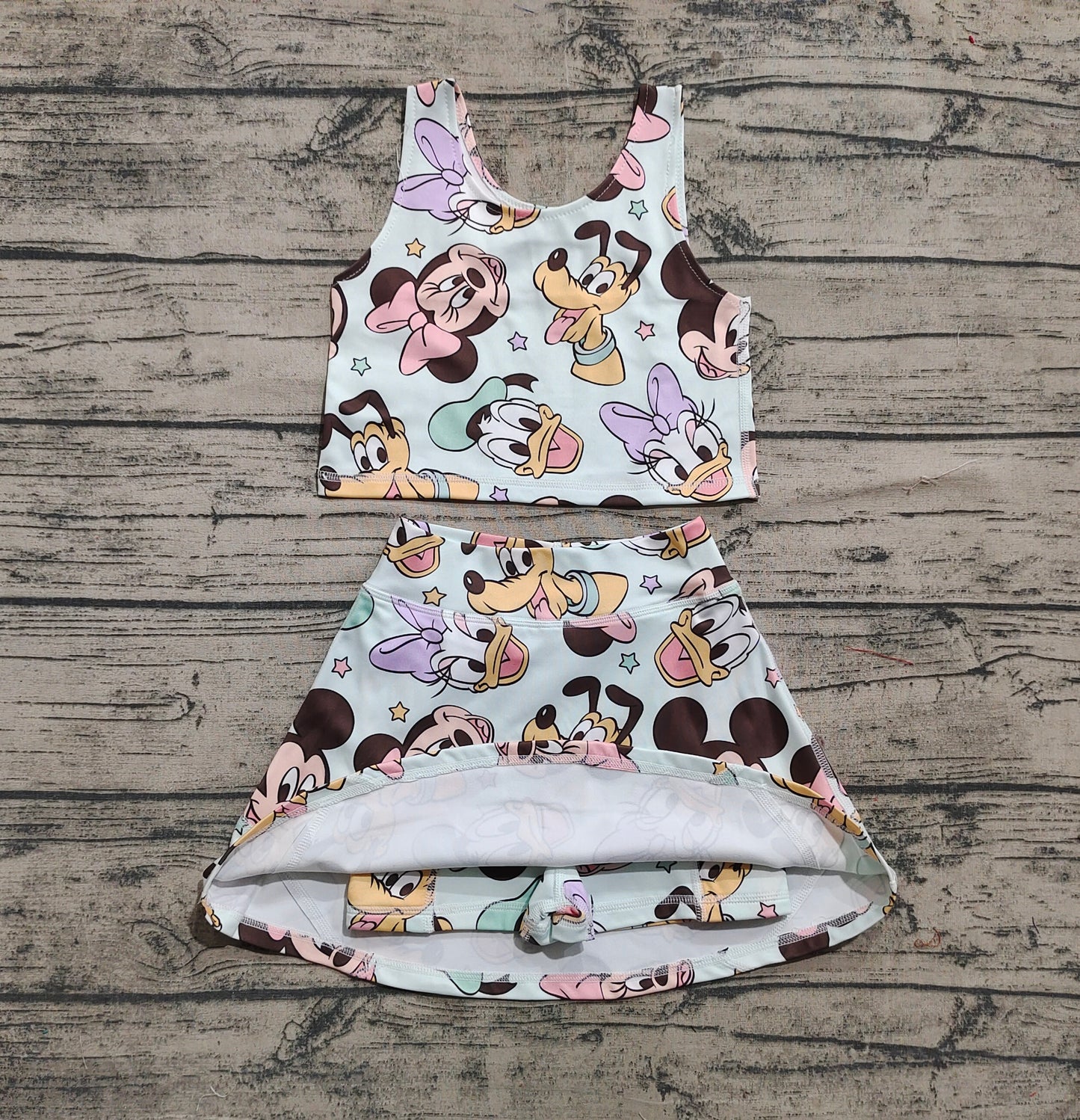 3.29 GSD2353 Baby Girls Sleeveless Cartoon Plaid Top Skort Yoga Set