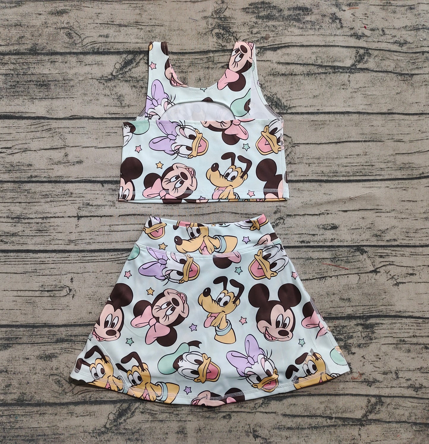 3.29 GSD2353 Baby Girls Sleeveless Cartoon Plaid Top Skort Yoga Set