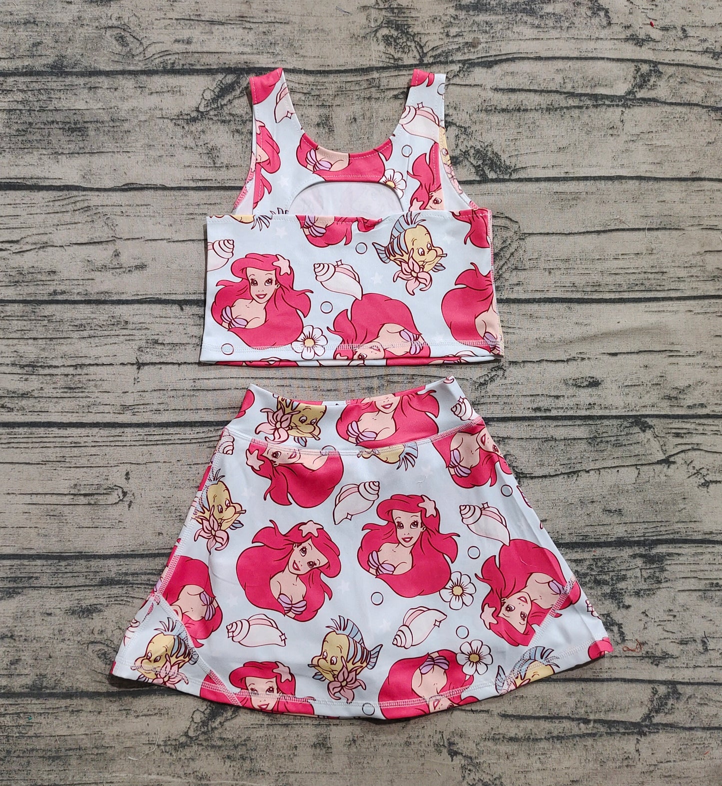 3.29 GSD2354 Cute Baby Girls Sleeveless Cartoon Plaid Top Skort Yoga Set