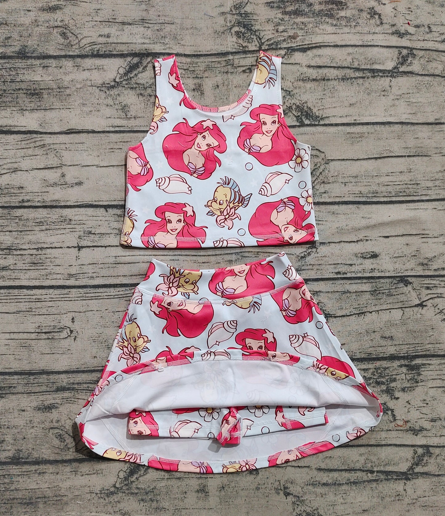 3.29 GSD2354 Cute Baby Girls Sleeveless Cartoon Plaid Top Skort Yoga Set