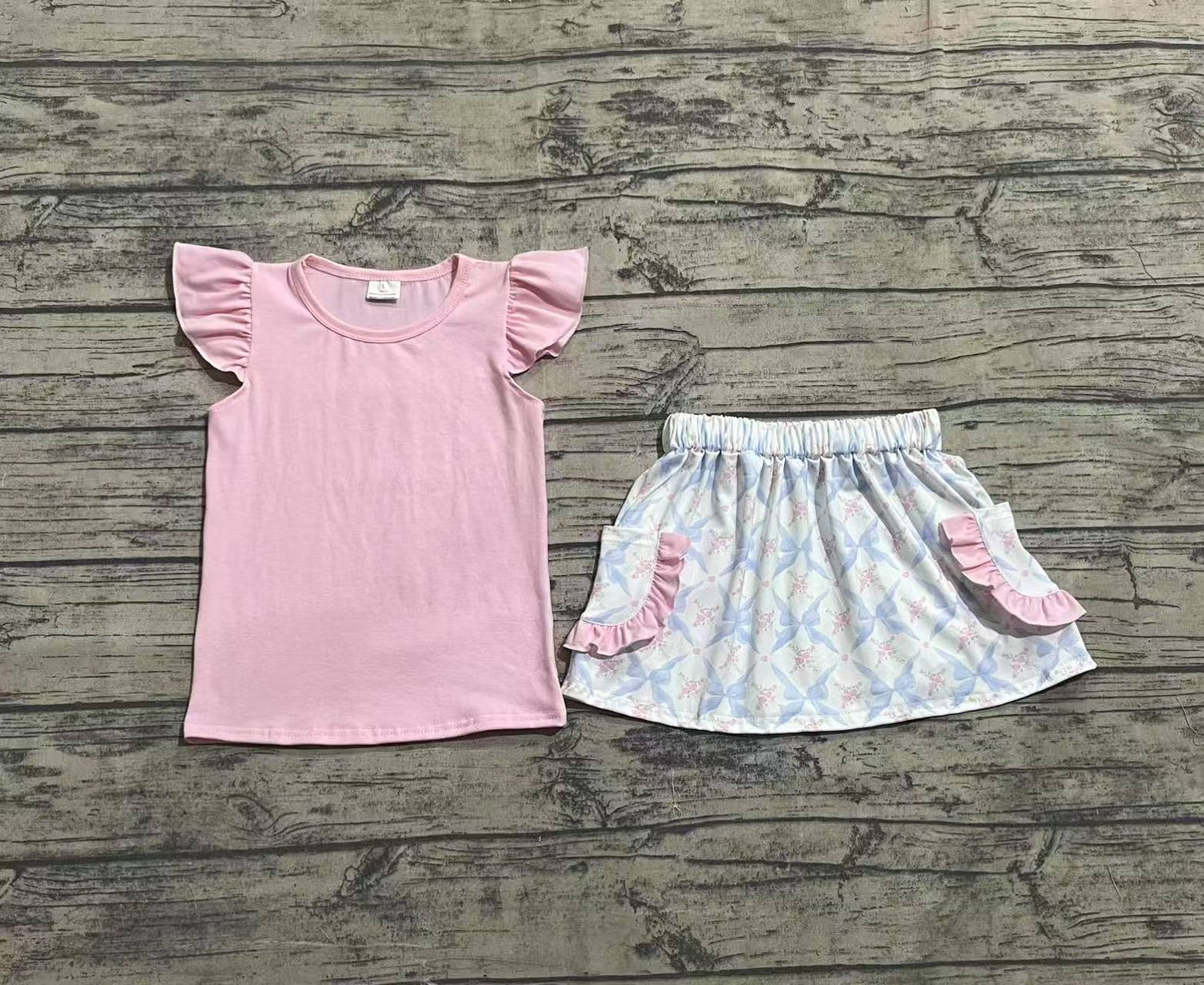 3.29 GSD2360 Pink Flutter Sleeves Top Skort Set Pre order