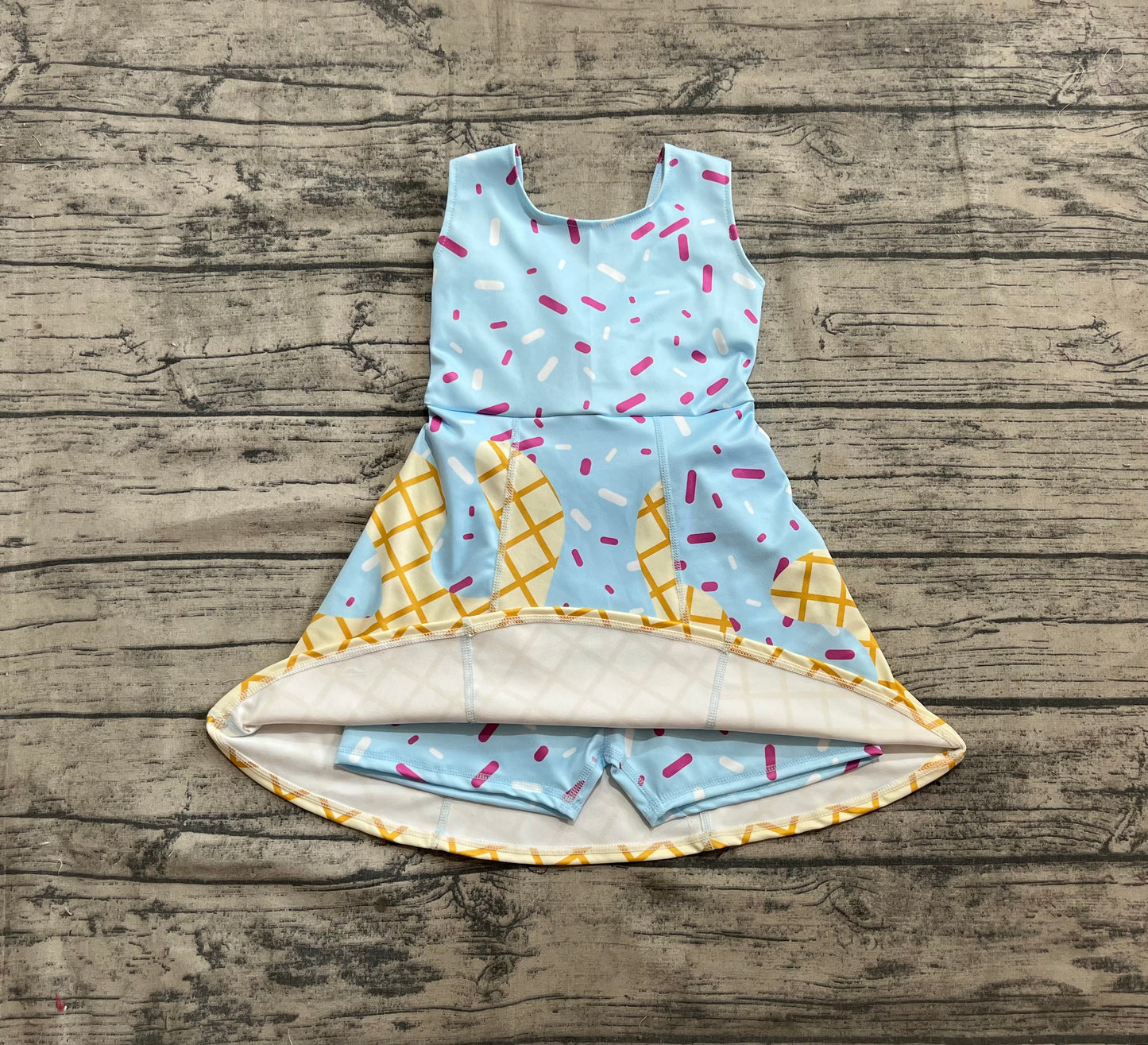 4.18 GSD2380 Baby Girls Blue Ice-cream Drip Yoga Skort Knee Length Dresses Pre order