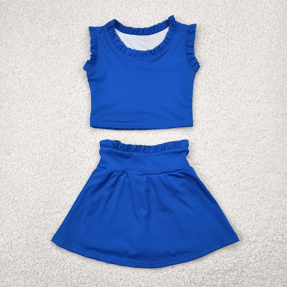 RTS NO MOQ Baby Girls Summer Kids Sets GSD2391 Hot Blue Sleeveless Top Skorts Yoga Sets