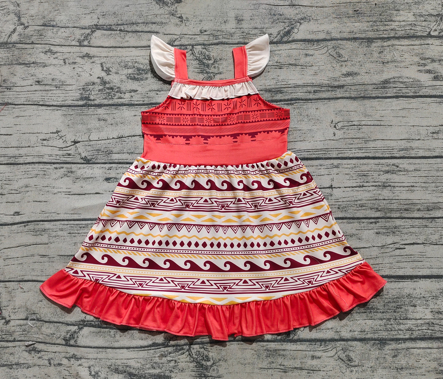 4.2 GSD2394 Flutter sleeves aztec ruffle princess girls summer dress