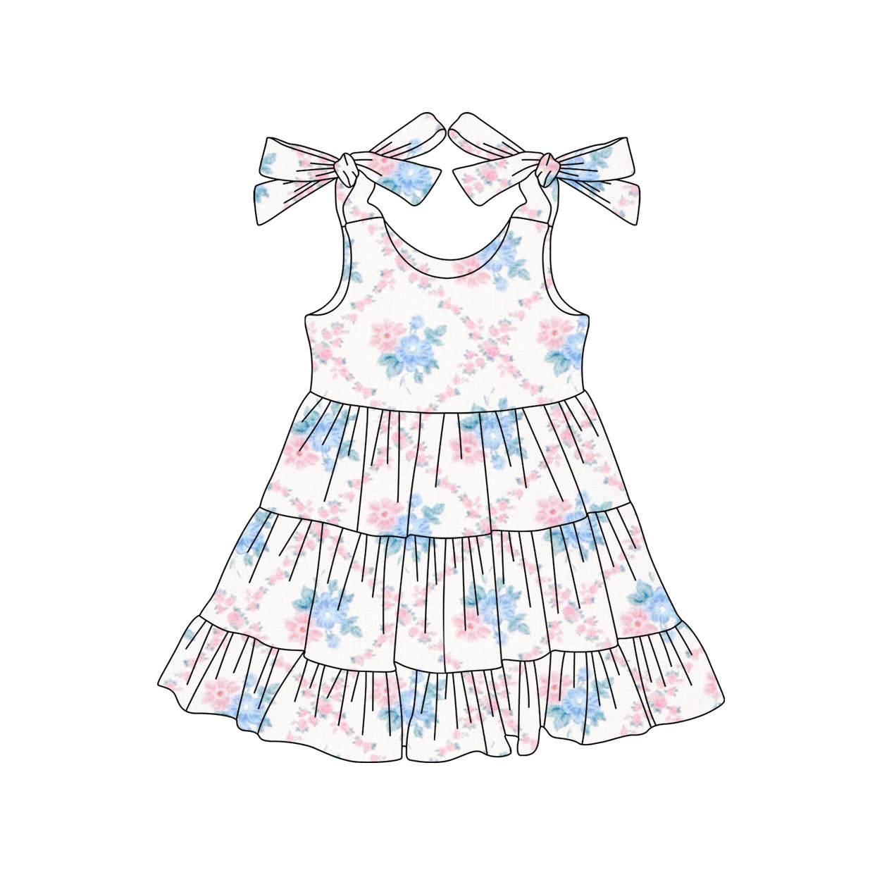 3.28 GSD2401 Floral Baby Girls Short Sleeves Knee Length Dress Pre order