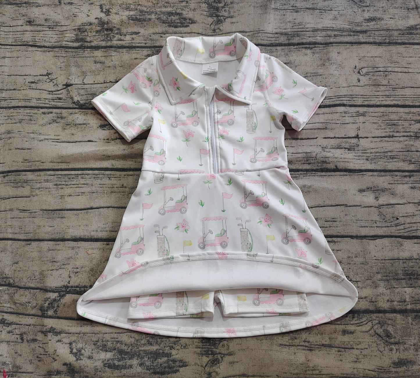4.18 GSD2410 Baby Girls Short Sleeves Pink Flowers Golf Zipper Knee Length Dresses Pre order