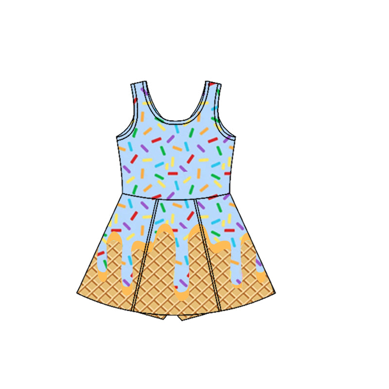 3.29 GSD2415 Blue Baby Girls Ice-cream Drip Yoga Skort Knee Length Dresses Pre order