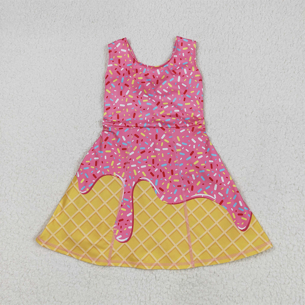 6.5 RTS NO MOQ Summer Baby Girls Dresses GSD2417 Pink Ice-cream Drip Yoga Skort Knee Length Dresses