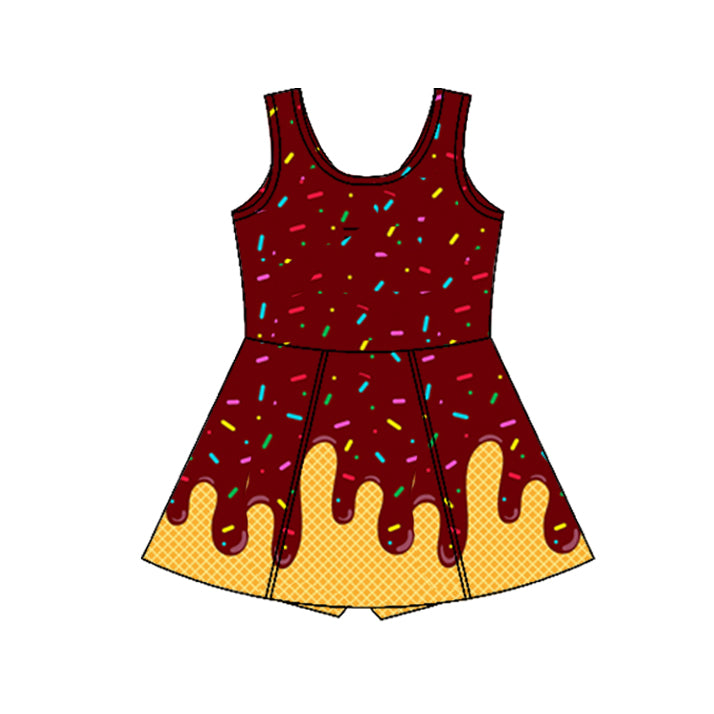 3.29 GSD2423 Baby Girls Dark Red Ice-cream Drip Yoga Skort Knee Length Dresses Pre order