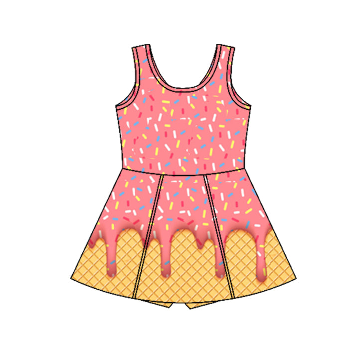 3.29 GSD2428 Baby Girls Peach Ice-cream Drip Yoga Skort Knee Length Dresses Pre order