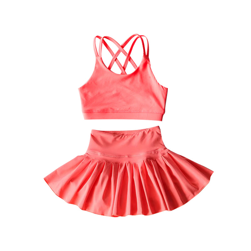 4.1 GSD2436 Orange Baby Girls Sleeveless Top Skort Yoga Set Pre order