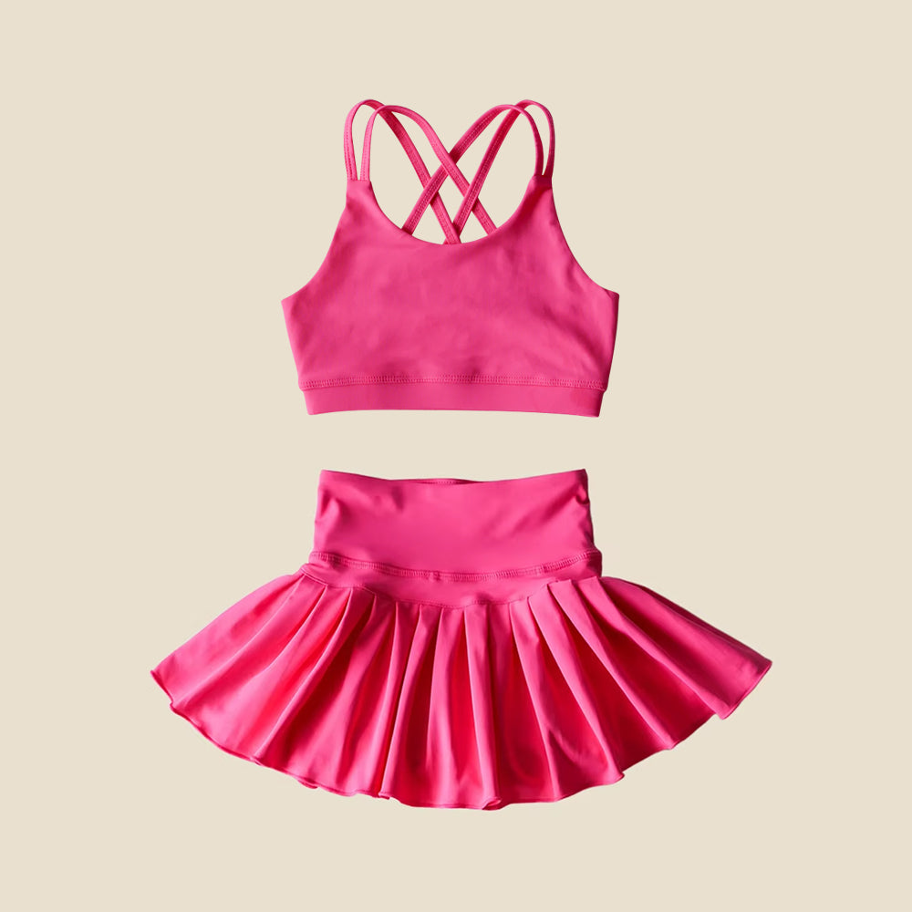 4.1 GSD2442 Rose Red Baby Girls Sleeveless Top Skort Yoga Set Pre order