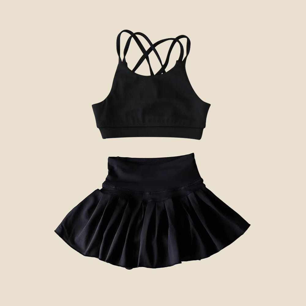 4.1 GSD2443 Black Baby Girls Sleeveless Top Skort Yoga Set Pre order