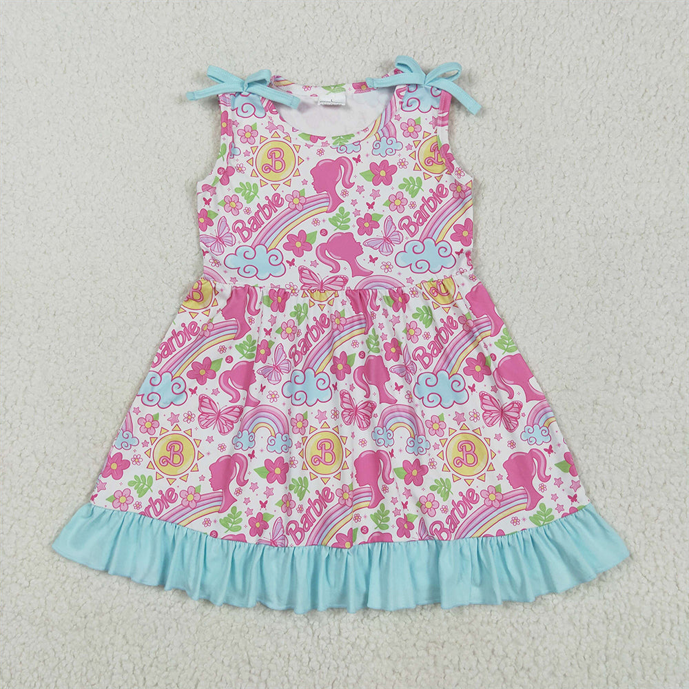 5.16 RTS NO MOQ Summer Baby Girls Dresses GSD2463 Strap Pink Flowers Dolls Knee Length Dresses
