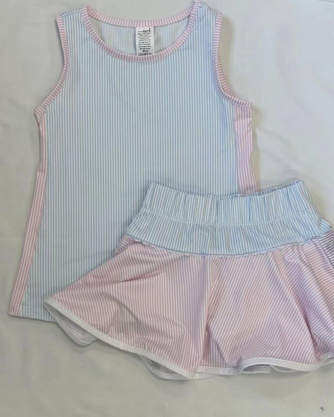 4.8 GSD2470 Baby Girls Sleeveless Blue Stripe Top Skort Yoga Set Pre order