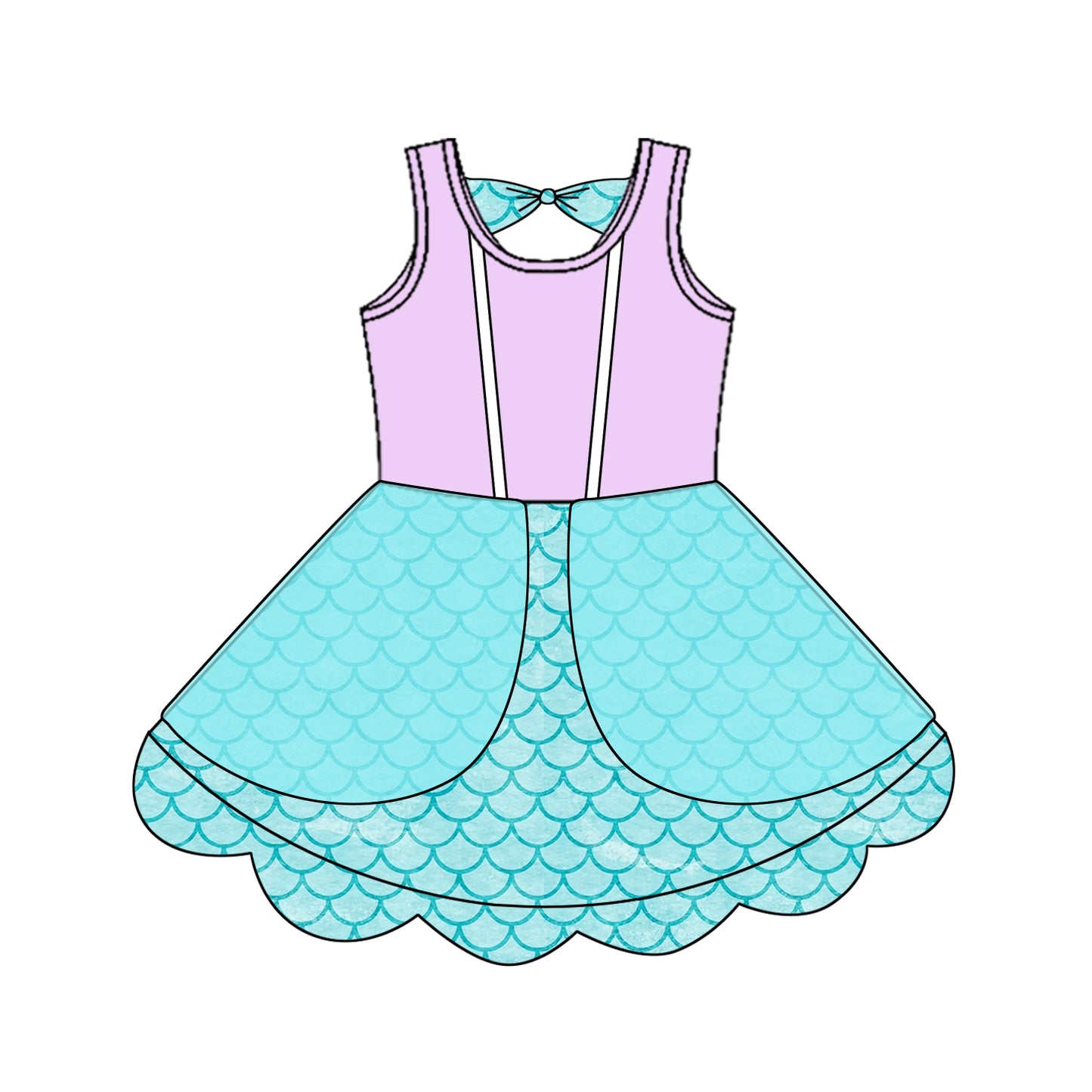 4.16 GSD2516 Baby Girls Lavender Sleeveless Blue Mermaid Knee Length Dress Pre order