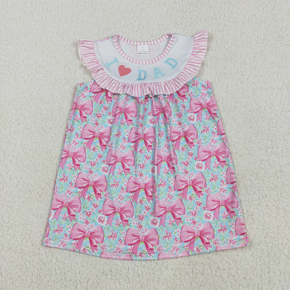 5.16 RTS NO MOQ Summer Baby Girls Dresses GSD2534 Pink I Love Dad Floral Bows Knee Length Dresses