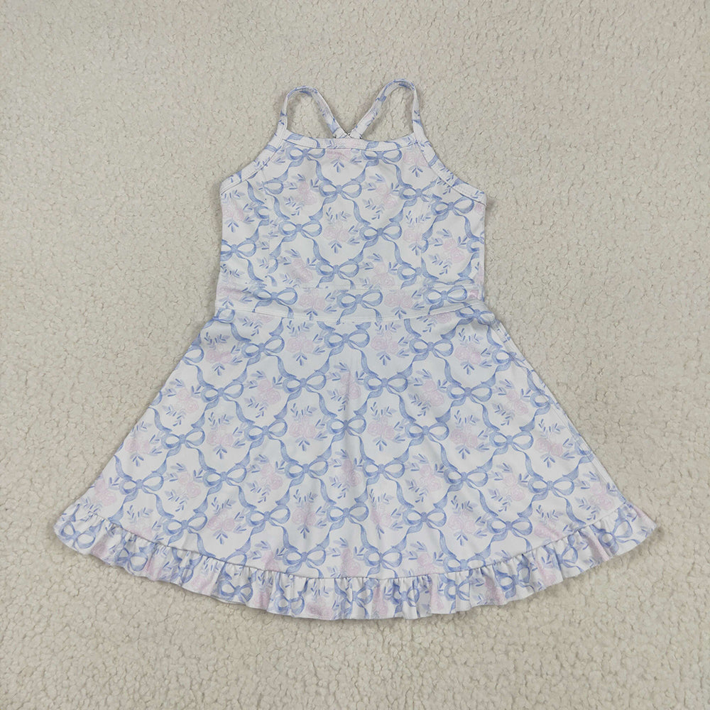 6.2 RTS NO MOQ Summer Baby Girls Dresses GSD2580 Strap Blue Bows Floral Yoga Ruffle Athletic Dresses Regular price$9.50 USD