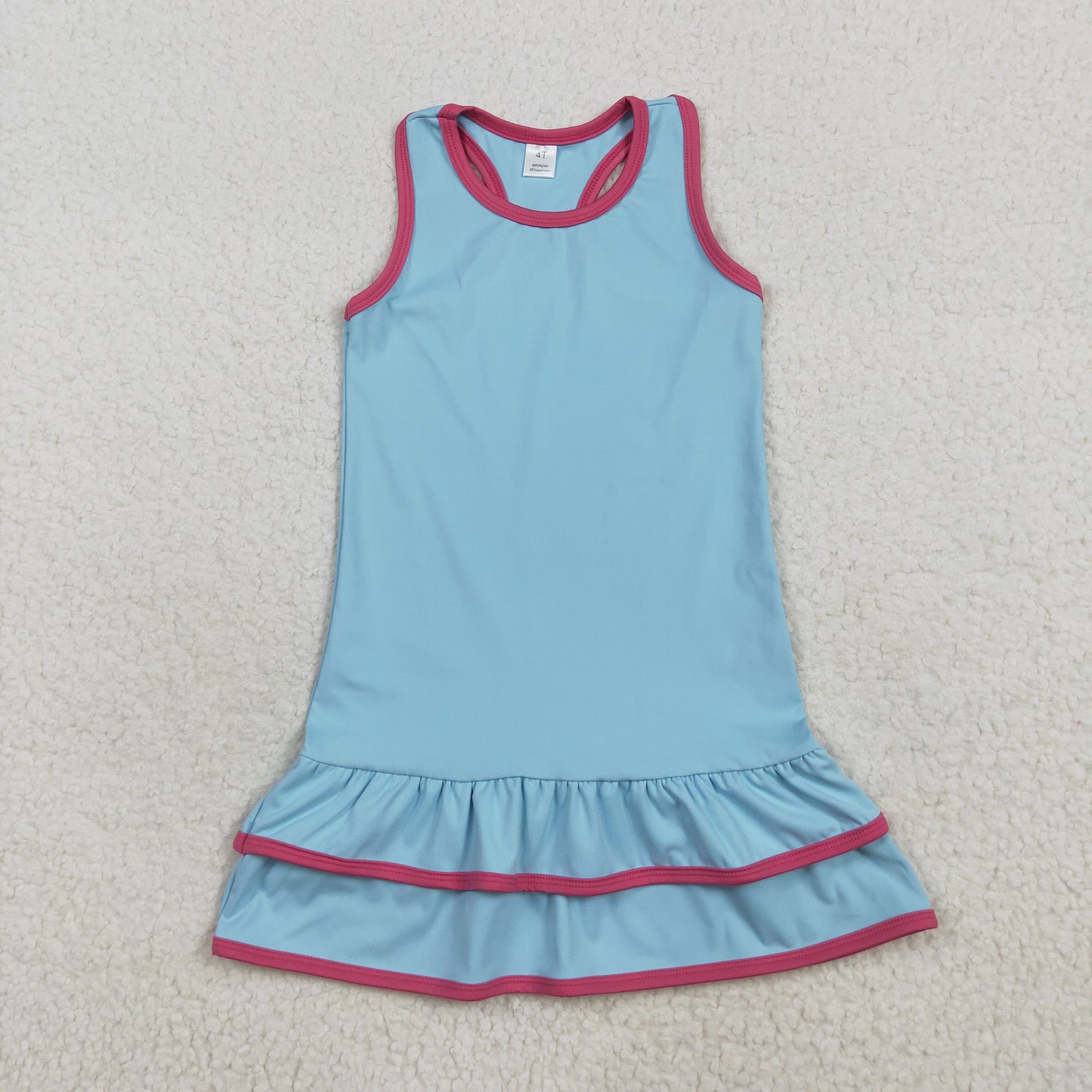 7.18 RTS NO MOQ Summer Baby Girls Dresses GSD2631 Blue Sleeveless Ruffle Yoga Knee Length Dresses