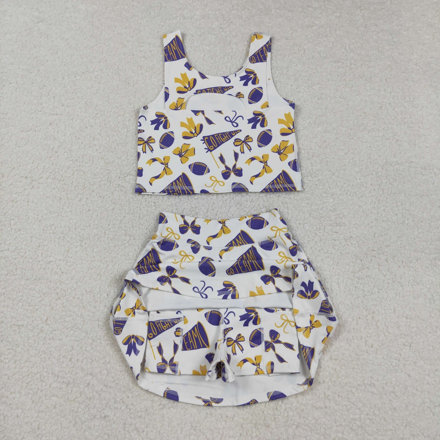 RTS Sibling Baby Girl Kids Cheer Purple Bows Football Team Yoga Active Dress Set Clothes