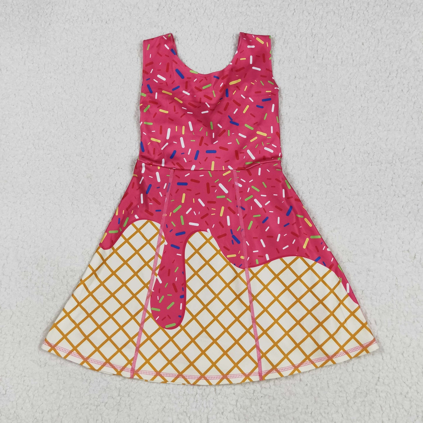 8.12 RTS NO MOQ Summer Baby Girls Dresses GSD2747 Darkpink Drip Sprinkles Team Yoga Active Knee Length Dresses