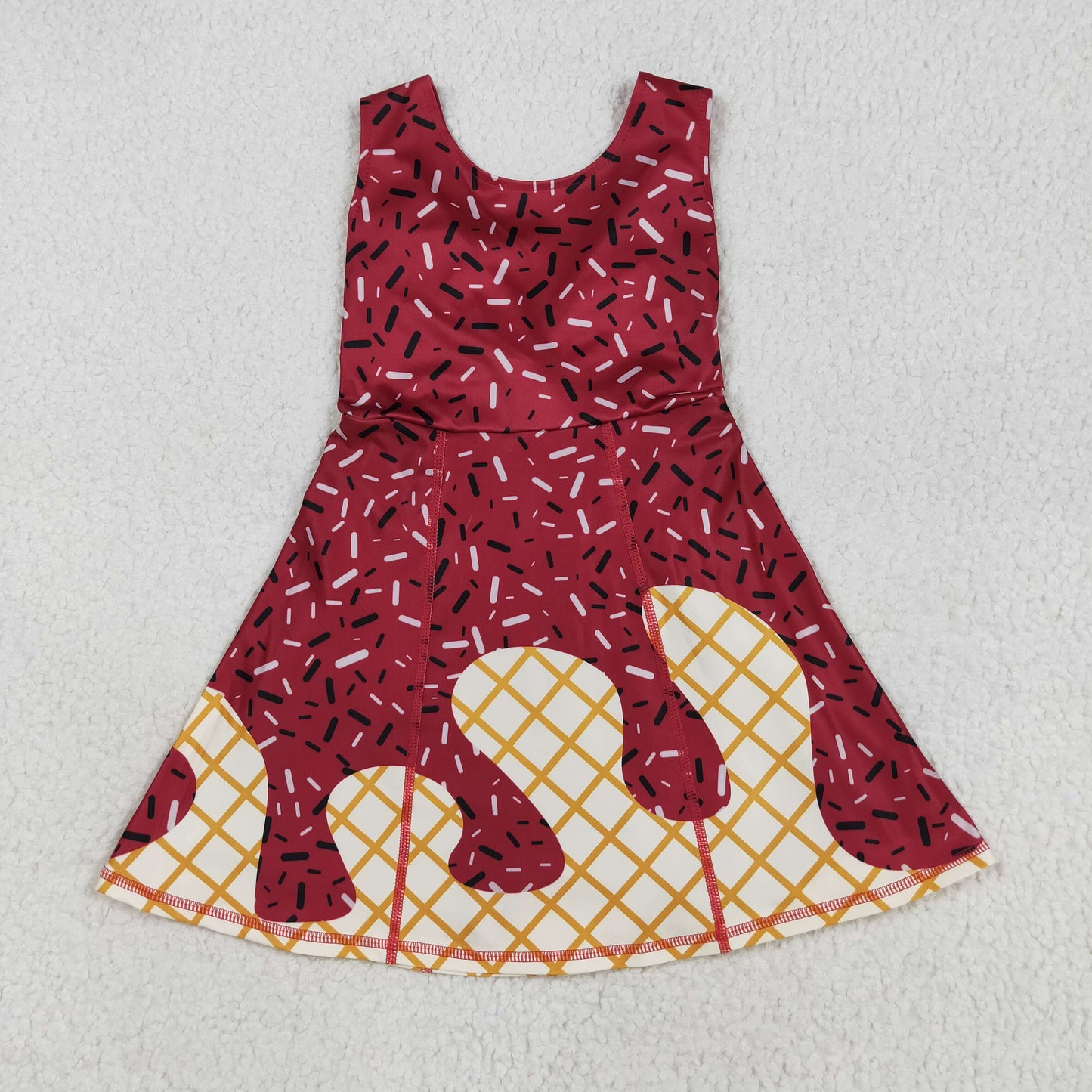 8.12 RTS NO MOQ Summer Baby Girls Dresses GSD2749 Dark Red Drip Sprinkles Shorts Team Yoga Active Knee Length Dresses